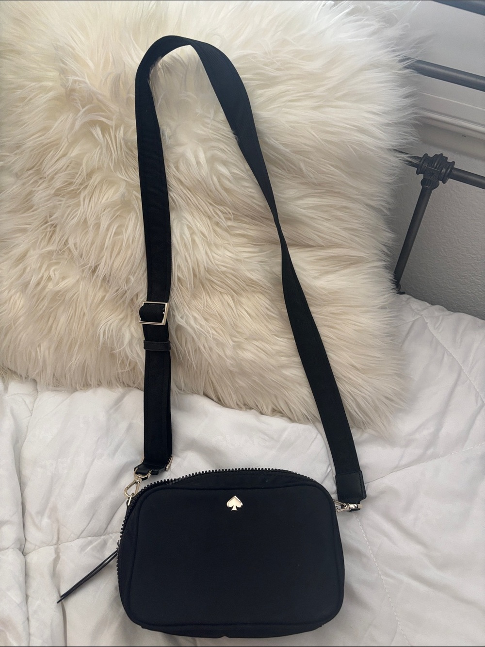 kate spade Black Nylon Crossbody with Gold Spade Accent
